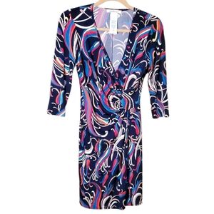 Laundry Size 4 Multi Color Black, Red, Teal Dress Like New V Neck